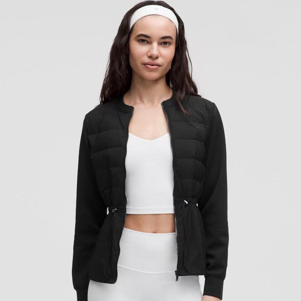 lululemon/露露乐蒙轻薄抽绳收腰BLK黑色羽绒服 LW4CIPS