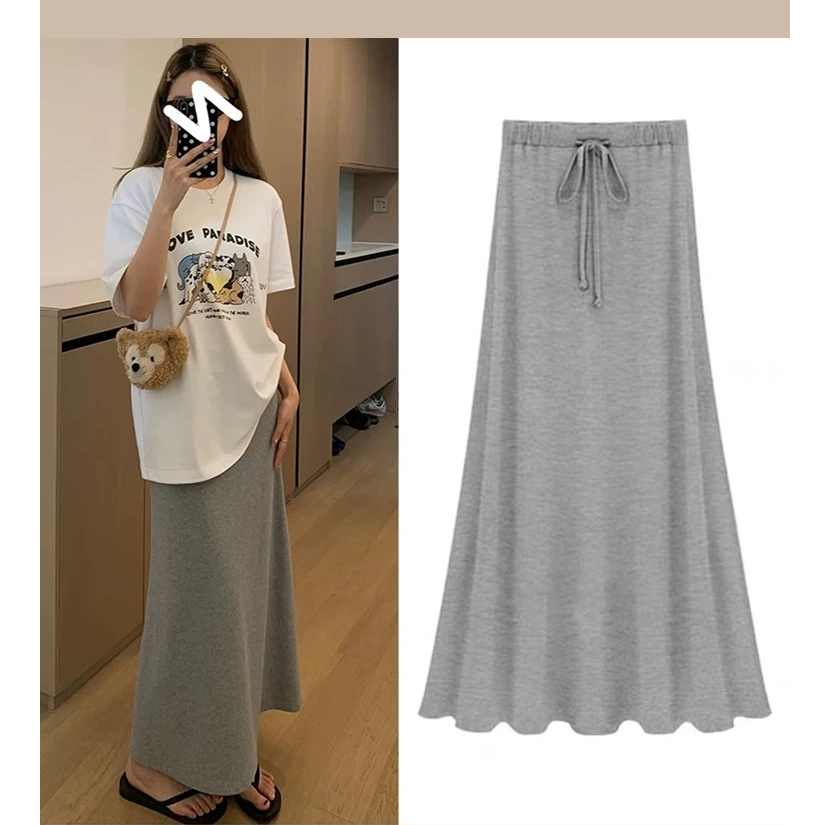 孕妇无托腹垂感莫代尔半身裙2025新款大摆裙纯色女高腰A字裙百搭