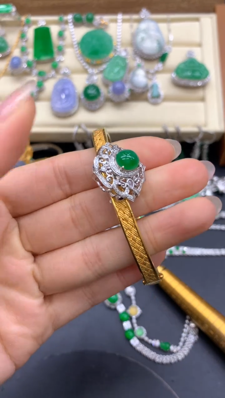 【闪购商品】翡翠手镯18K金镶嵌563-中国好珍宝 两用款