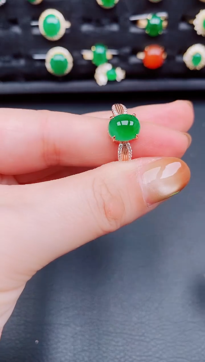 【闪购商品】翡翠戒指银S925镶嵌天然a货翡翠186