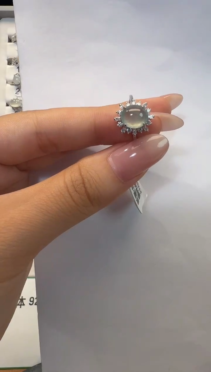 银S925镶嵌戒指翡翠925银镶翡翠戒指镶嵌182