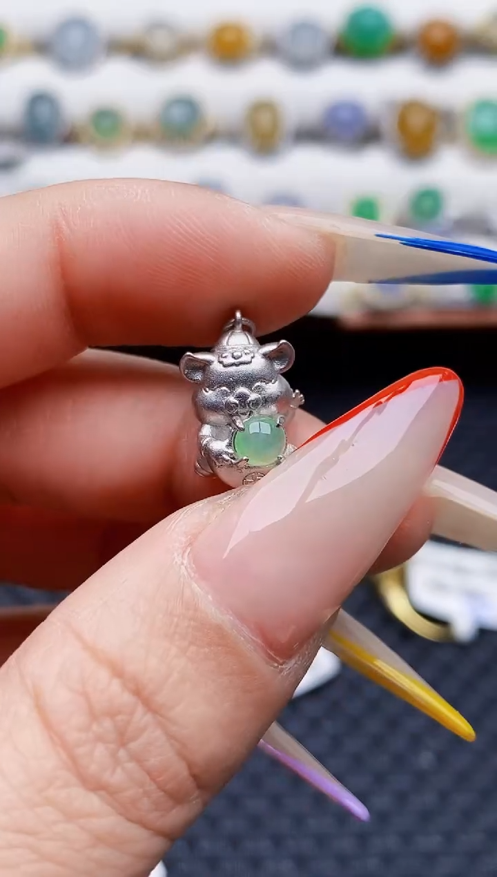 银S925镶嵌戒指翡翠6523
