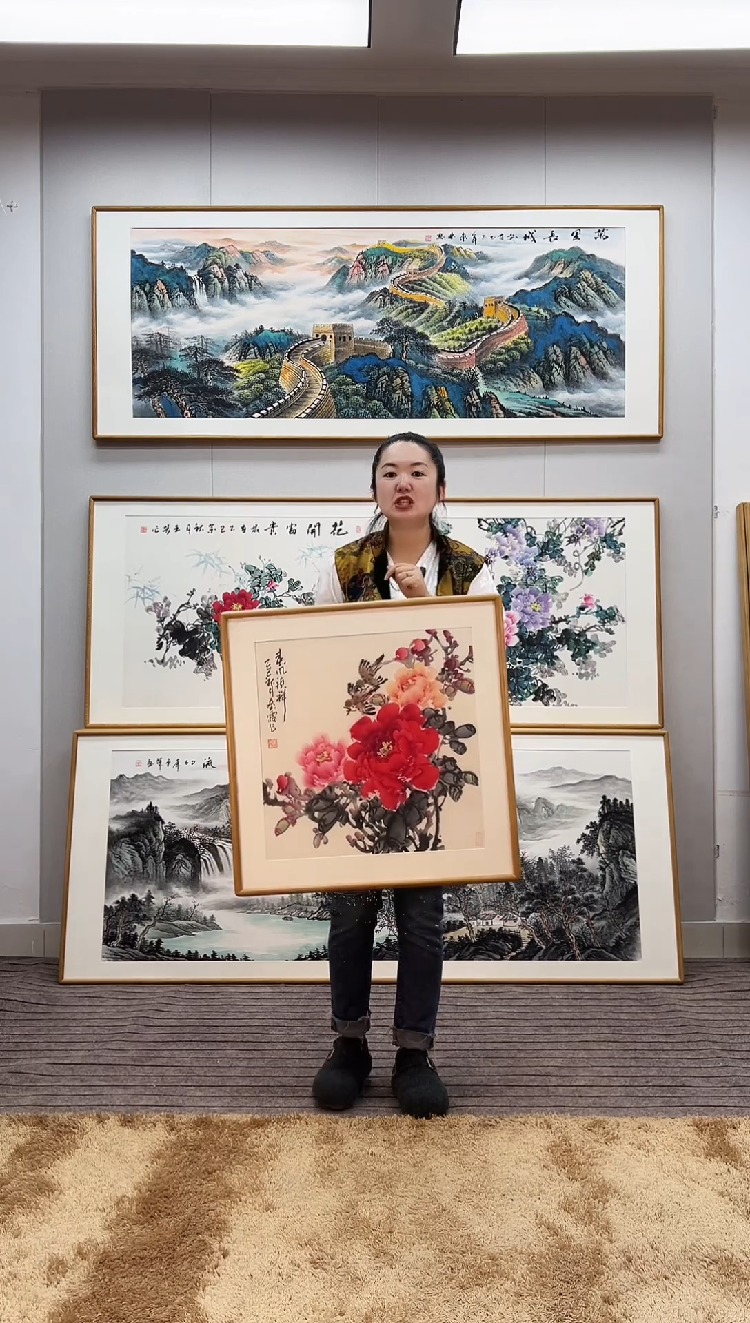 国画手绘牡丹62*62尺寸