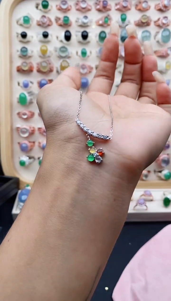 【闪购商品】翡翠戒指银S925镶嵌缅甸天然A货翡翠333  8+8