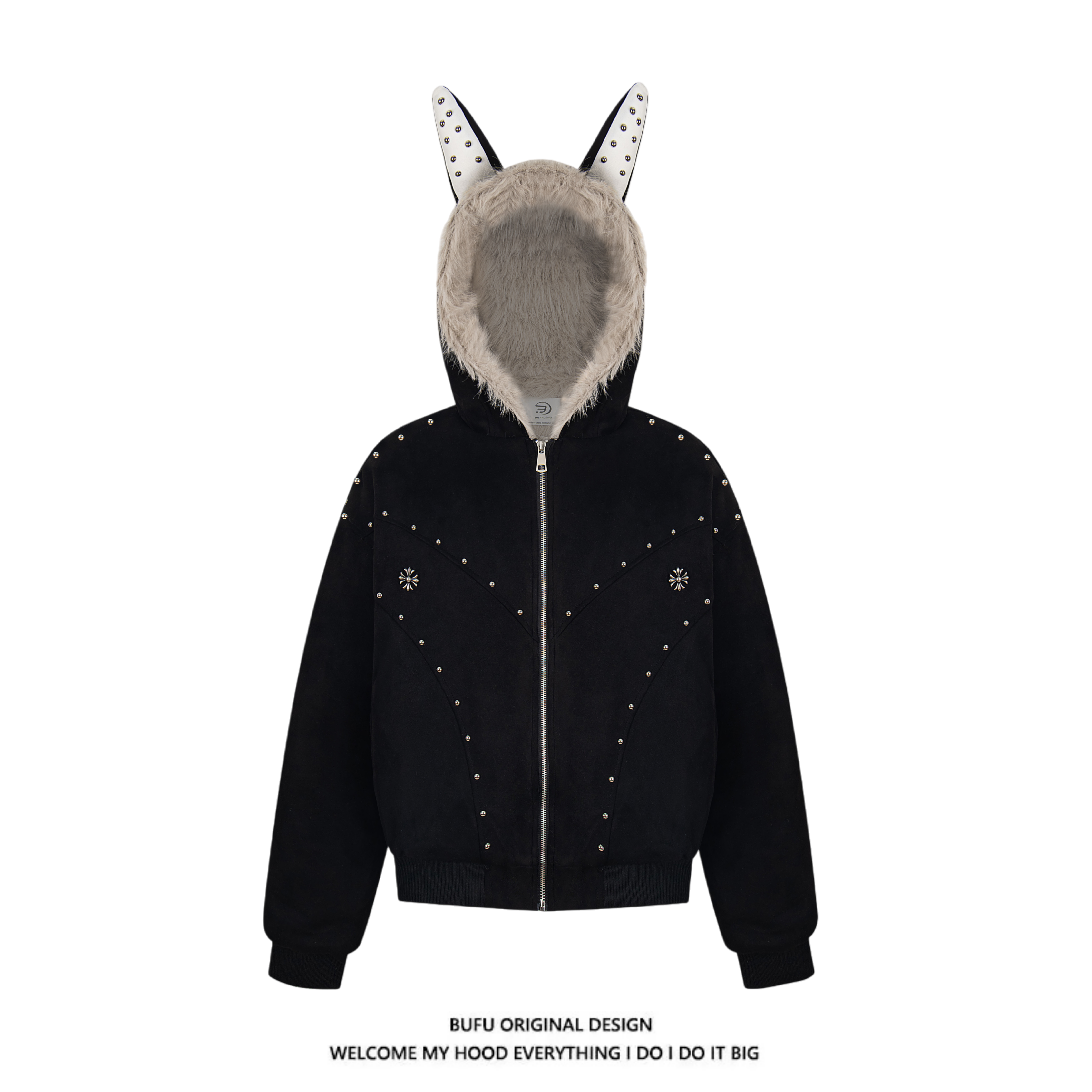 亿万少年BUFU美式铆钉小恶魔座山雕棉衣男女冬季杜宾宽松外套棉服