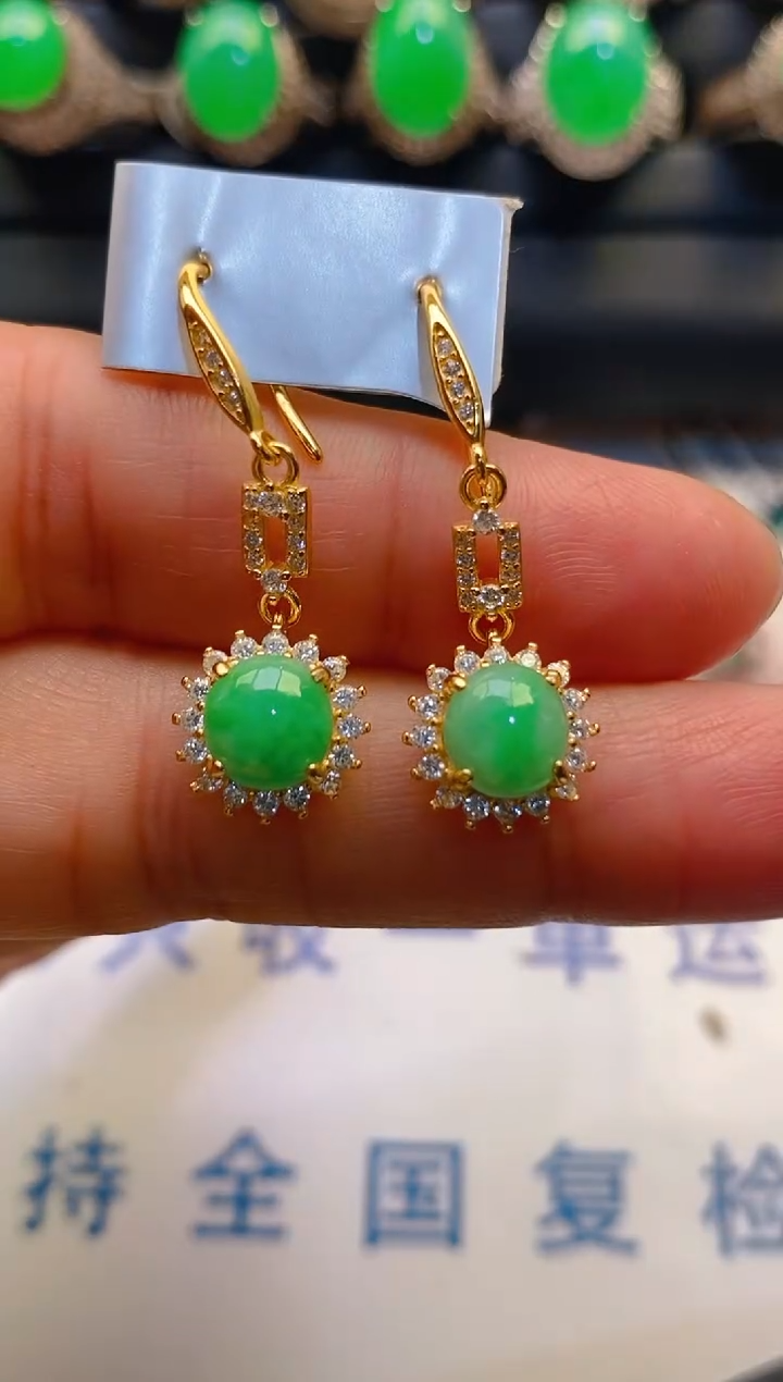 【闪购商品】翡翠耳饰银S925镶嵌天然A货翡翠1