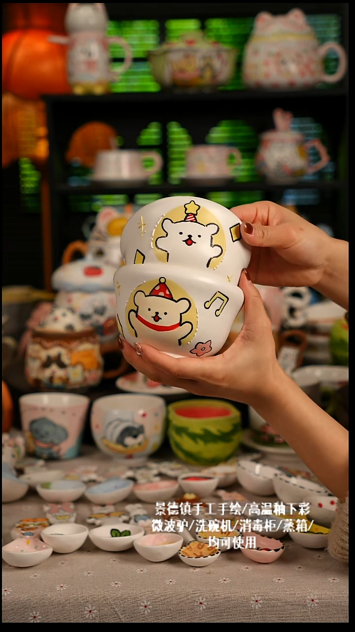 陶瓷无盖款景德镇高温釉下彩纯手绘创意瓷 