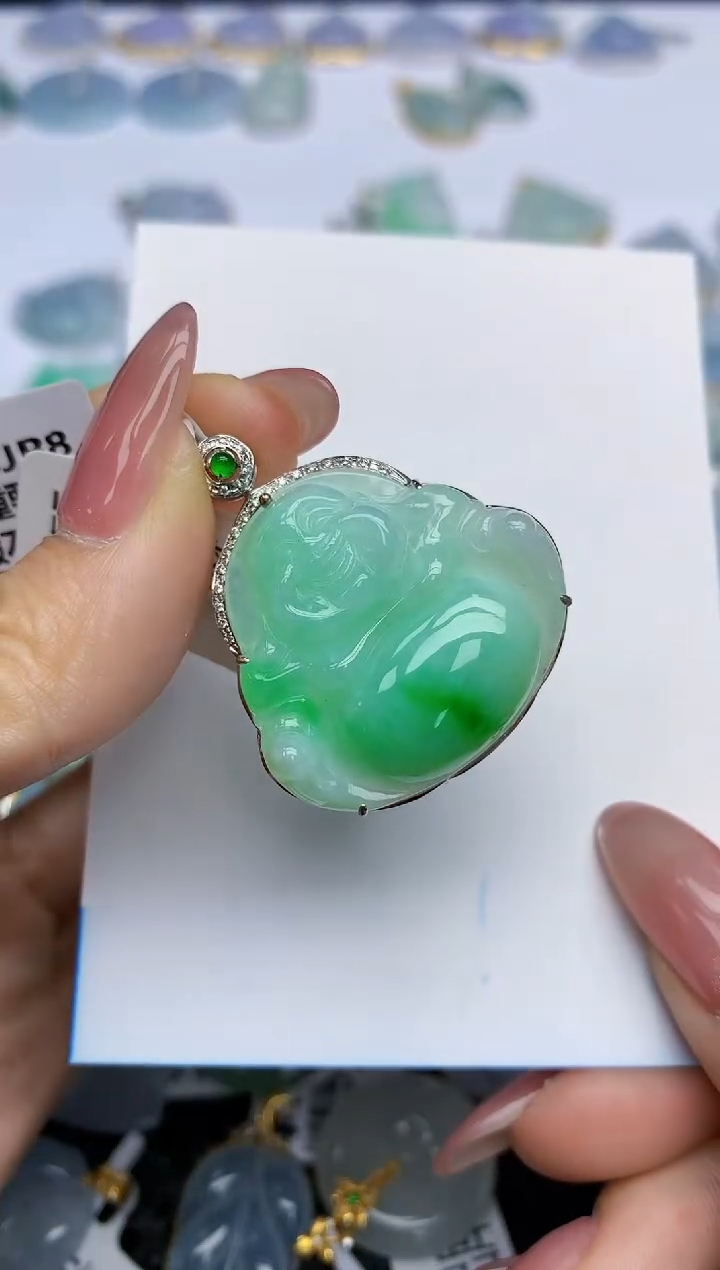 【闪购商品】翡翠挂件18K金镶嵌天然翡翠A货