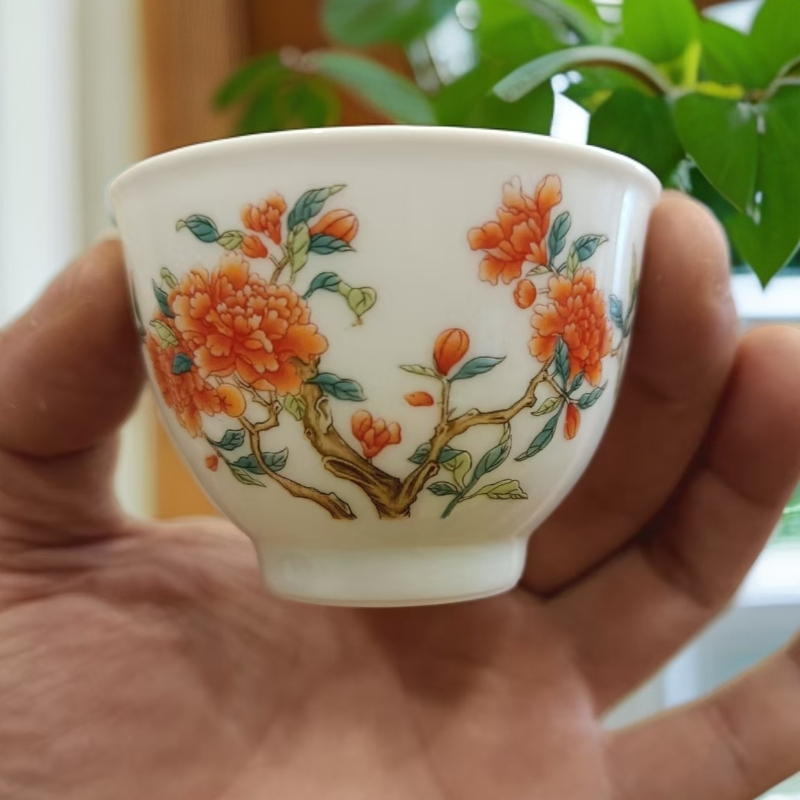 羊脂玉十二花神杯茶杯品茗杯自用功夫茶主人杯家用茶杯