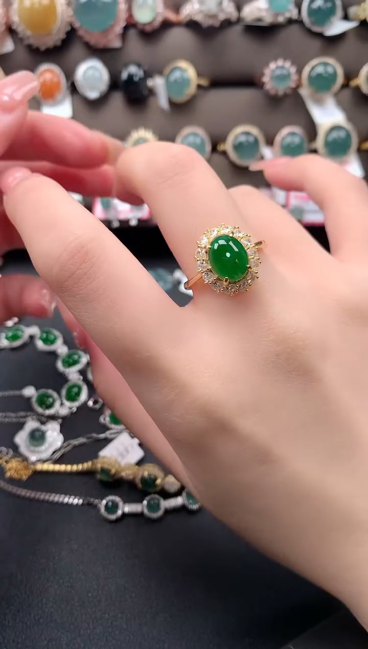 【闪购商品】翡翠戒指银S925镶嵌64124