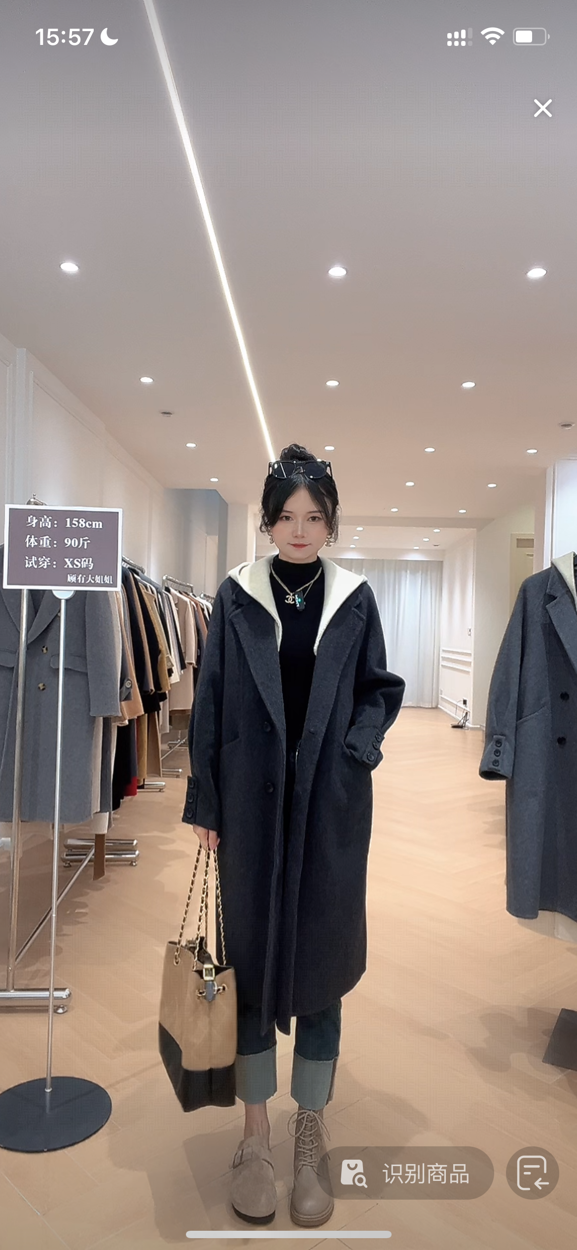 2025新款小个子秋冬中长款连帽长款毛呢外套女