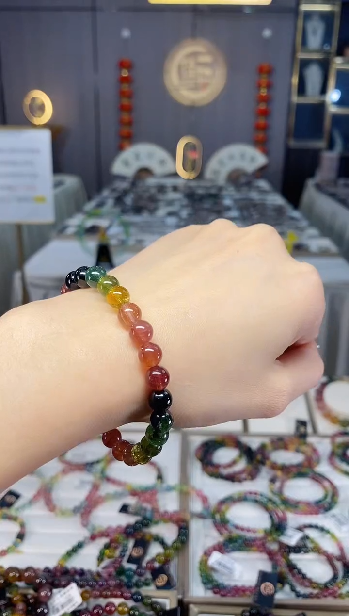 未镶嵌老矿碧玺色标彩虹单圈手串7mm+碧玺dan多样性发货一条