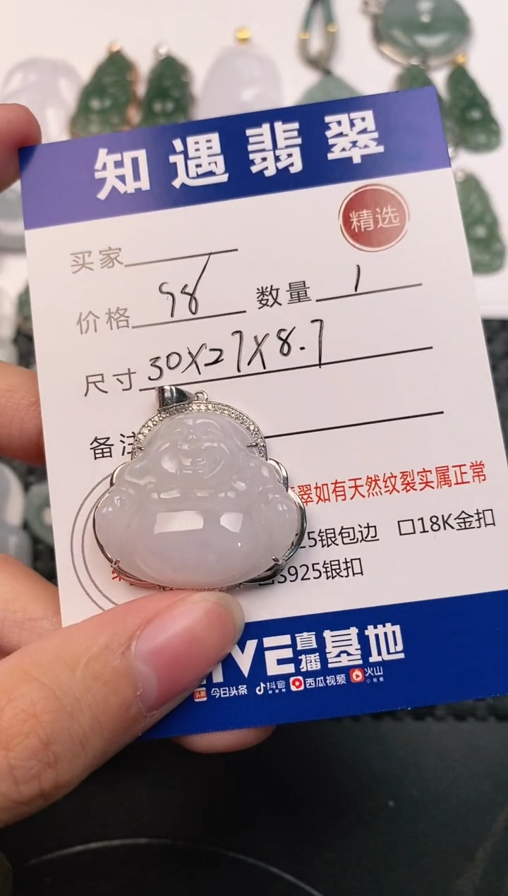 颈饰银S925镶嵌翡翠挂件