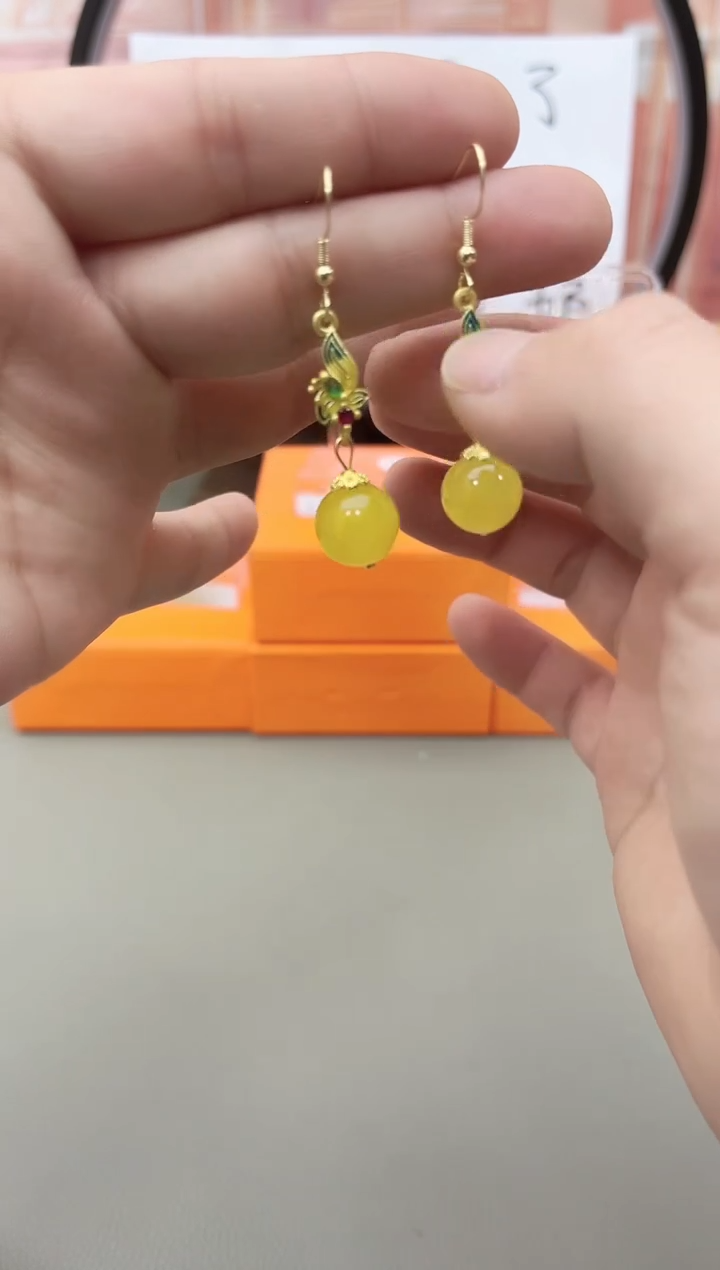 银S925镶嵌耳坠玛瑙/玉髓j551