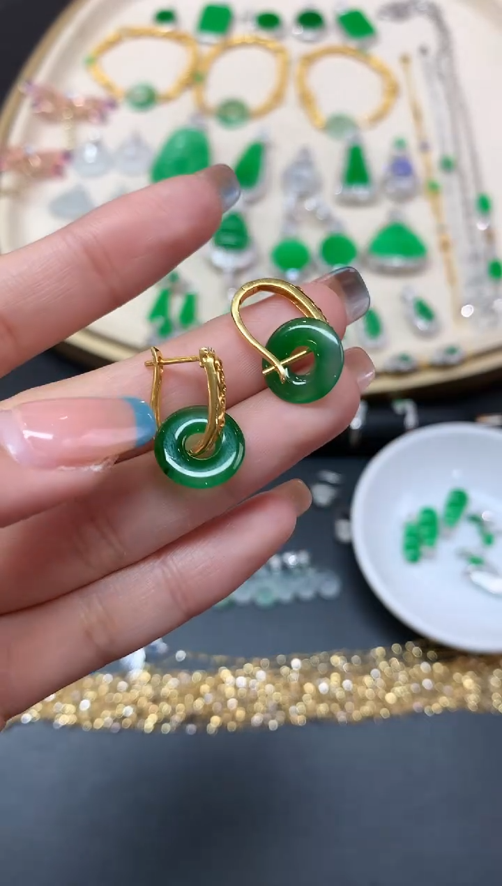 【闪购商品】翡翠耳饰18K金镶嵌耳饰A509|6980