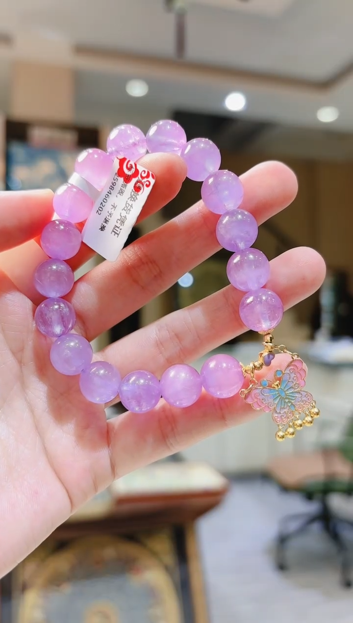 【闪购商品】锂辉石手串18K金镶嵌蝴蝶紫锂辉手串3号