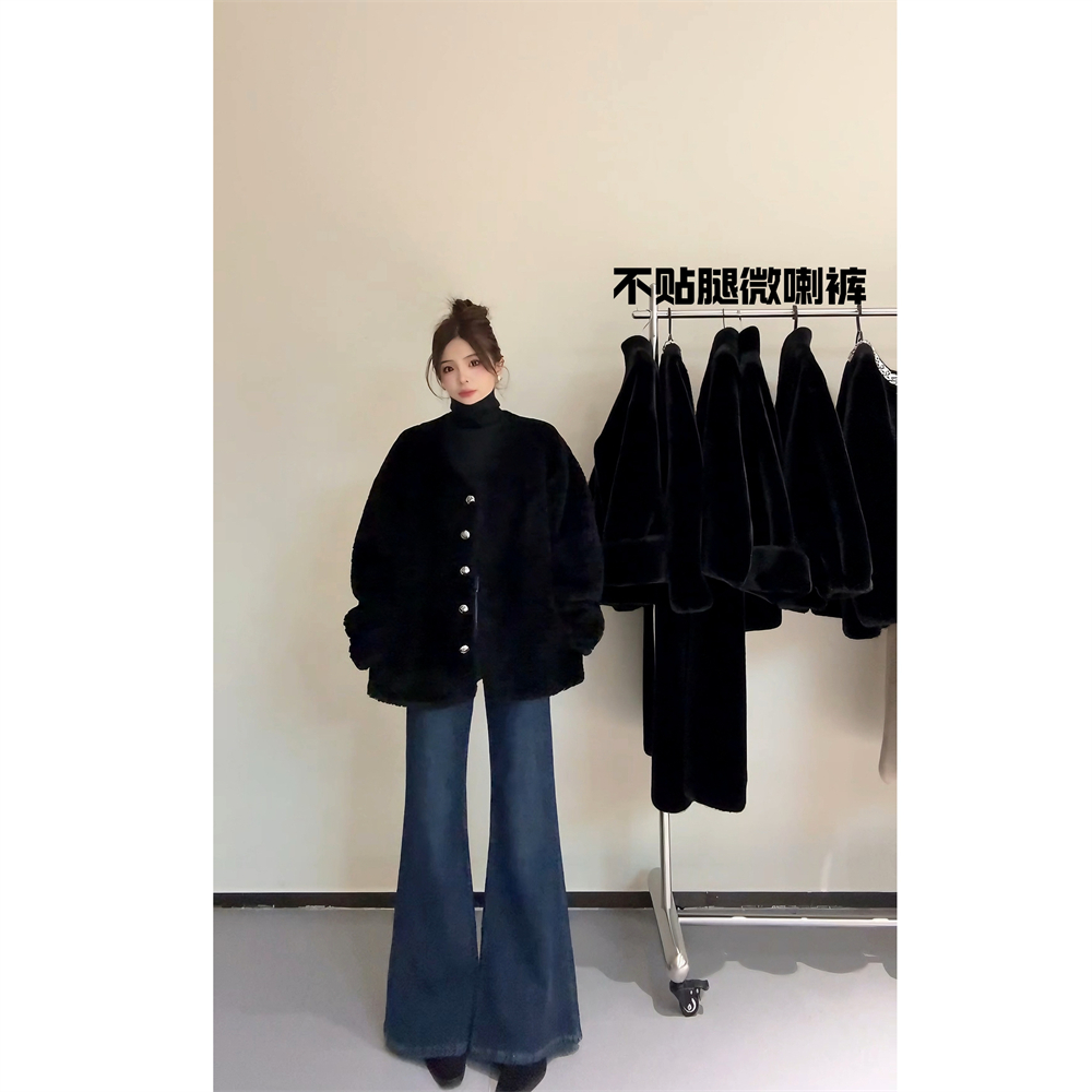 NN LIMITED≥2512 本布腰带加绒牛仔喇叭裤 