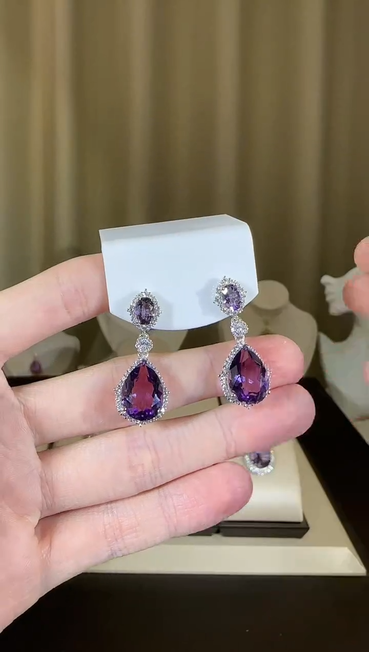 【闪购商品】紫晶耳饰银S925镶嵌10*15mm耳坠
