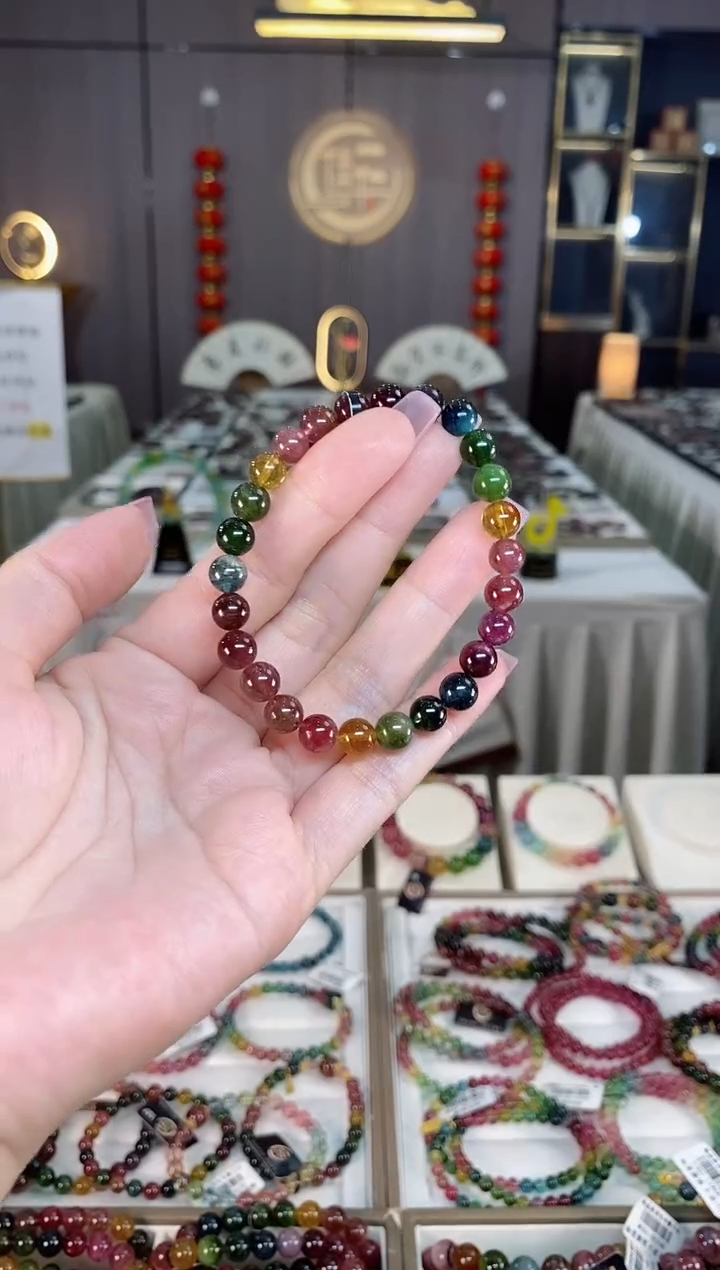 未镶嵌透体老矿碧玺彩虹单圈手串7mm+碧玺hon多样性发一条