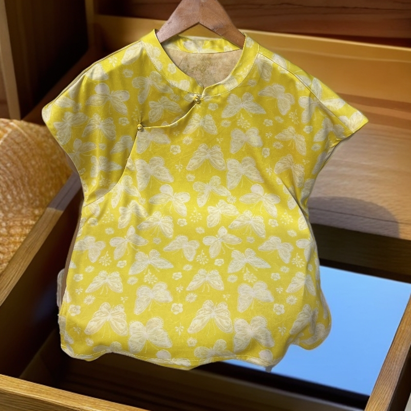 233【金姐专属】新款气质时尚夏季黄色中国风盘扣上衣