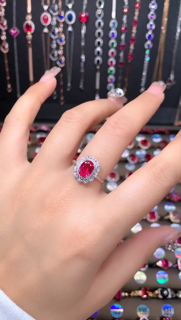 蓝宝石戒指银S925镶嵌银色68