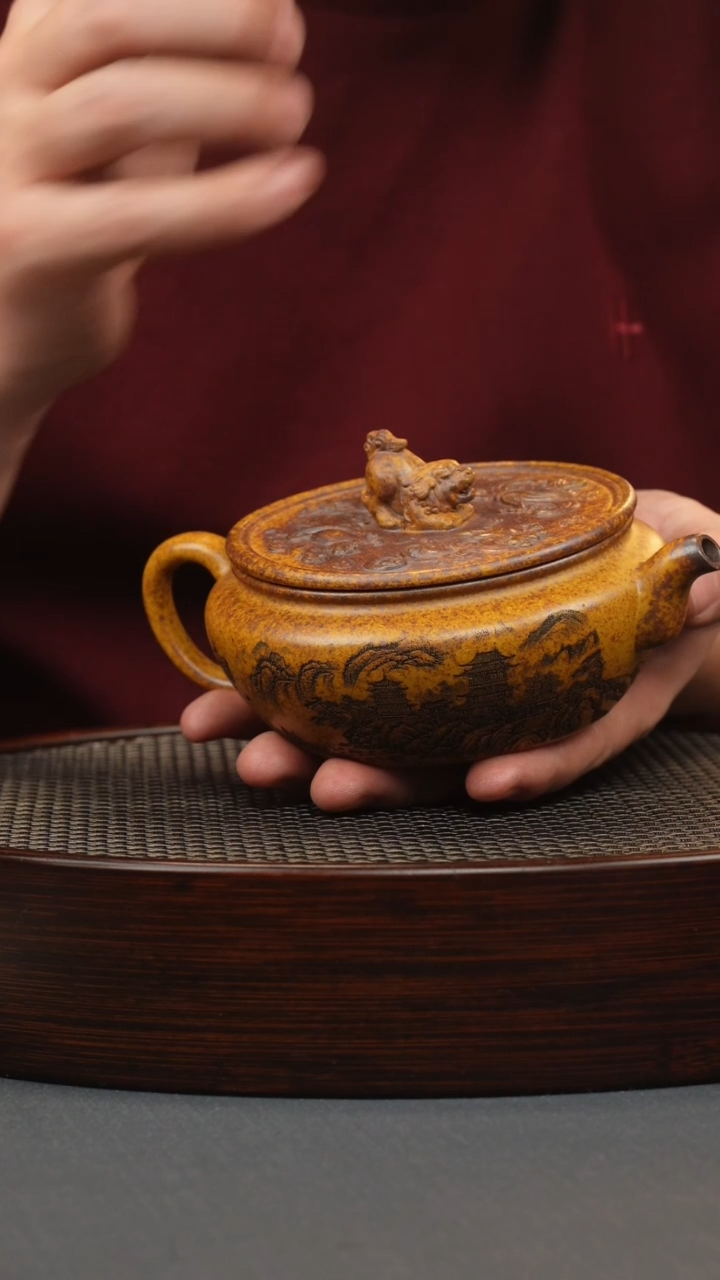 【闪购商品】紫砂茶壶龙骨金砂兽钮壶