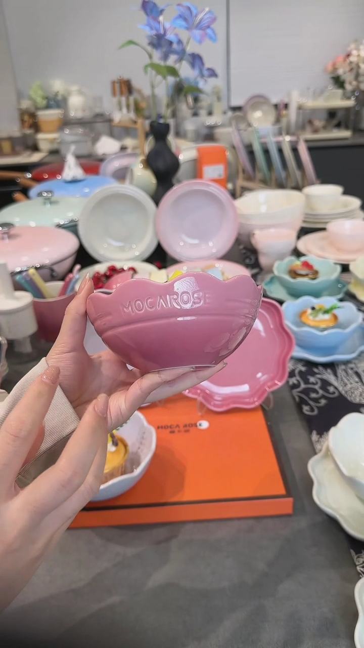 【闪购商品】瓷炻彩花边碗14CM-玫瑰粉