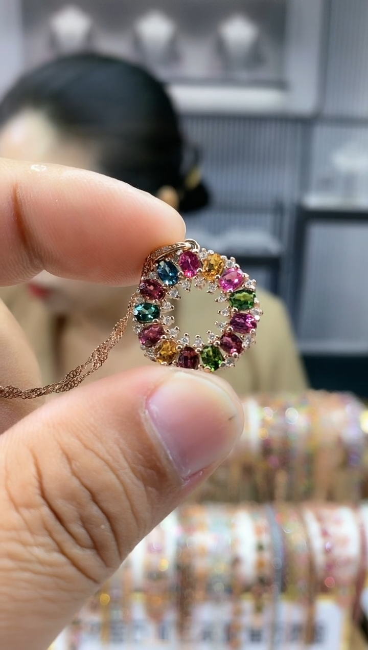 银S925镶嵌吊坠碧玺345354354354354