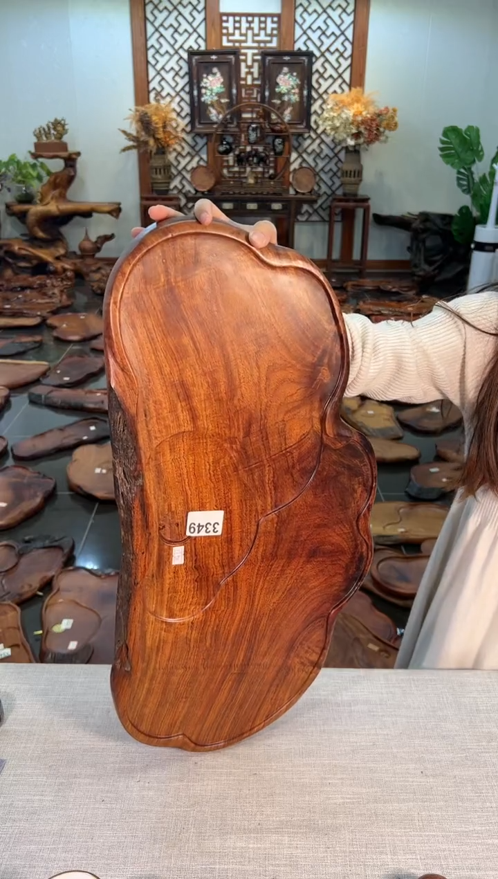 【闪购商品】大果紫檀（缅甸花梨）茶盘3349