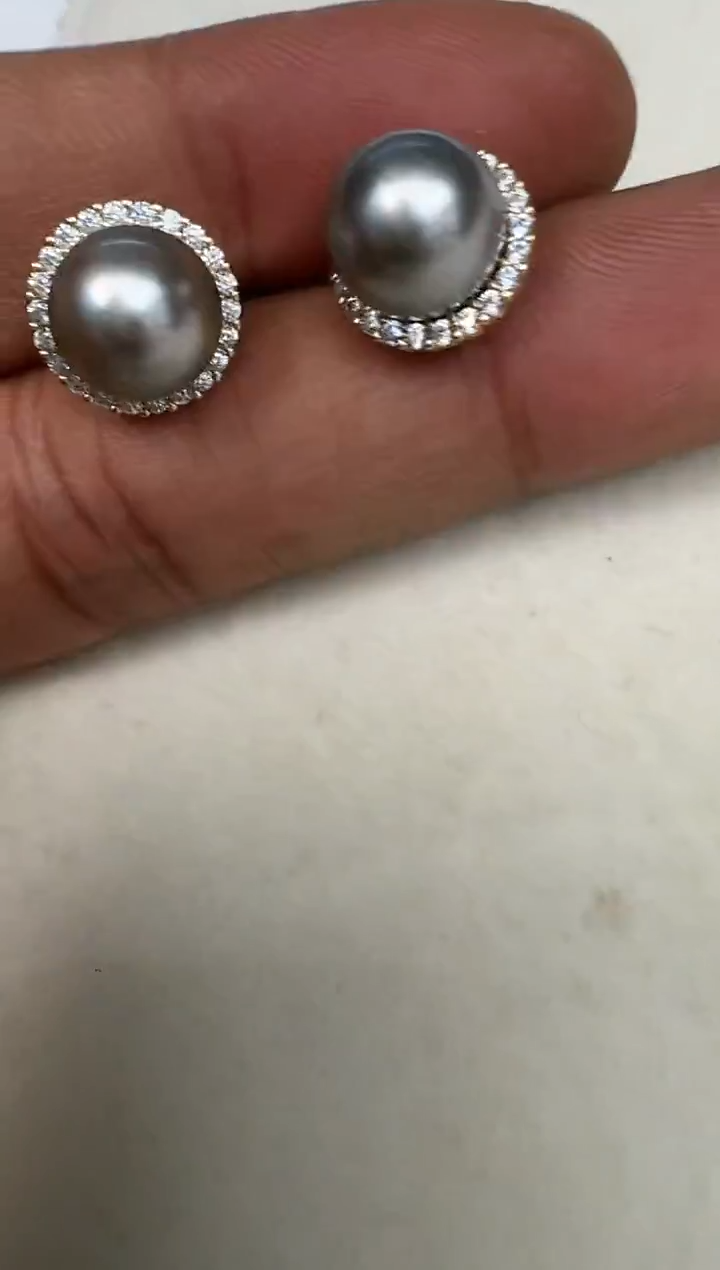 银S925镶嵌耳饰海水珍珠耳钉