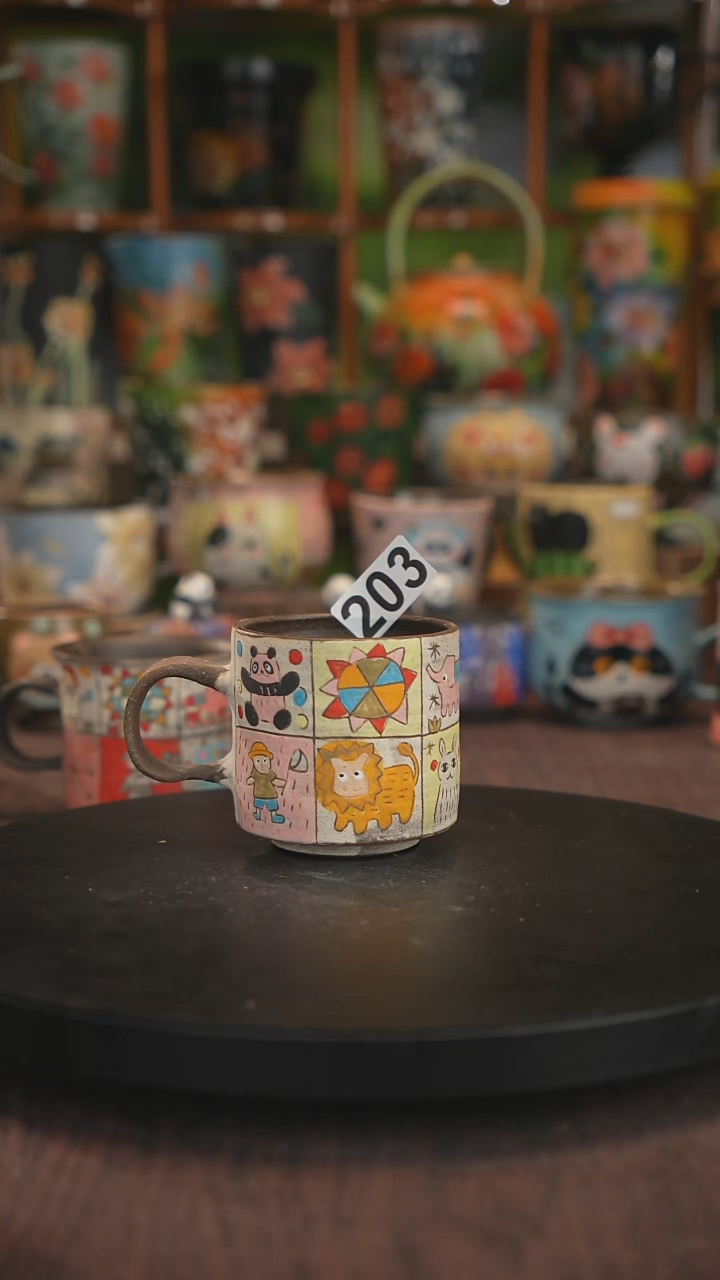 紫砂油画手绘釉下彩脏脏杯203