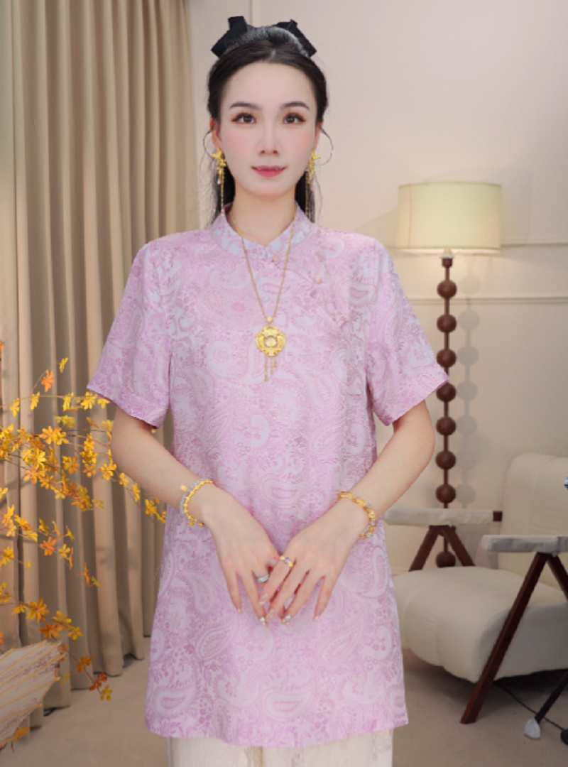 【依梦】国风双面双穿奥黛短袖款新中式夏季小衫2025B2831——婷婷