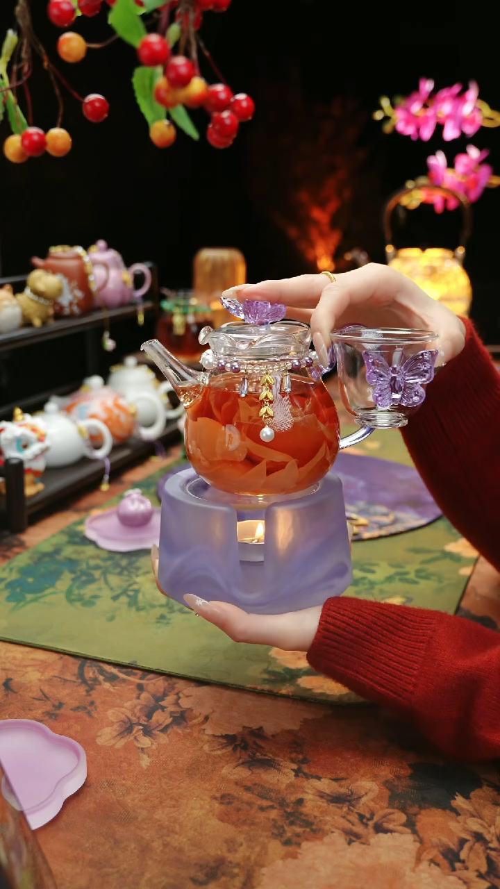 【闪购商品】紫色温茶台+茶壶+链子+杯子