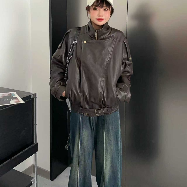 美式复古皮衣外套女2025早秋新款韩系穿搭高级感上衣-FQ033