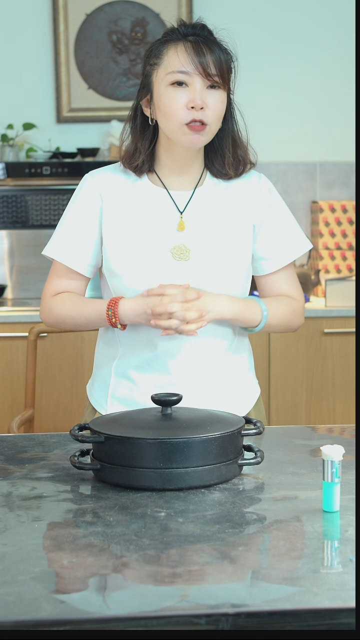 铸铁21730岩铸双层锅无盒略微有锈