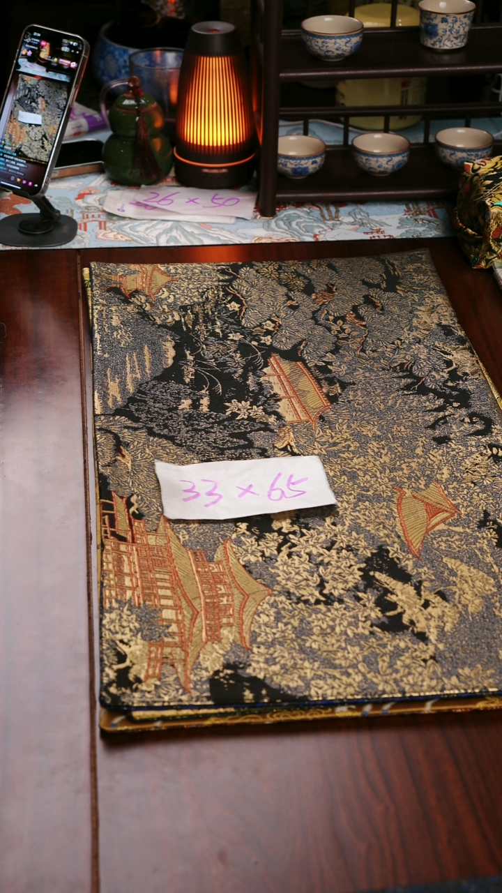 【西阵织登鹳雀楼黑金双面】中国风干泡织锦茶席33*65