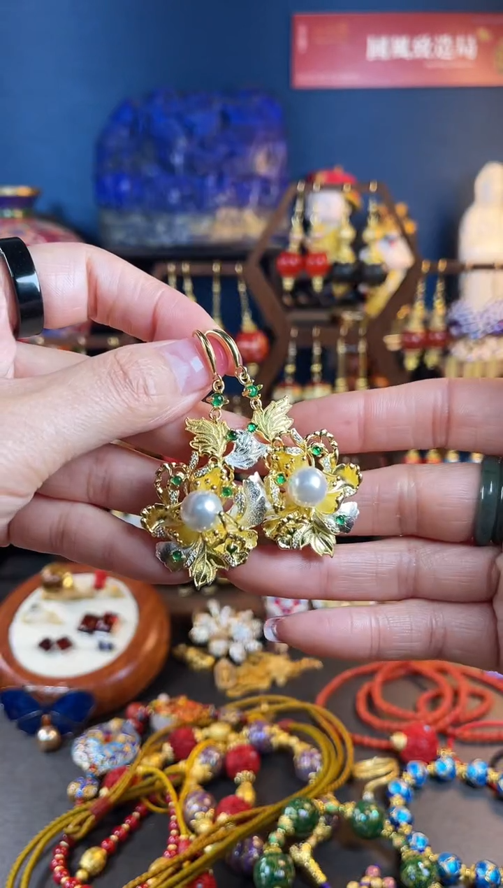 【闪购商品】412号花朵珐琅景泰蓝耳钩