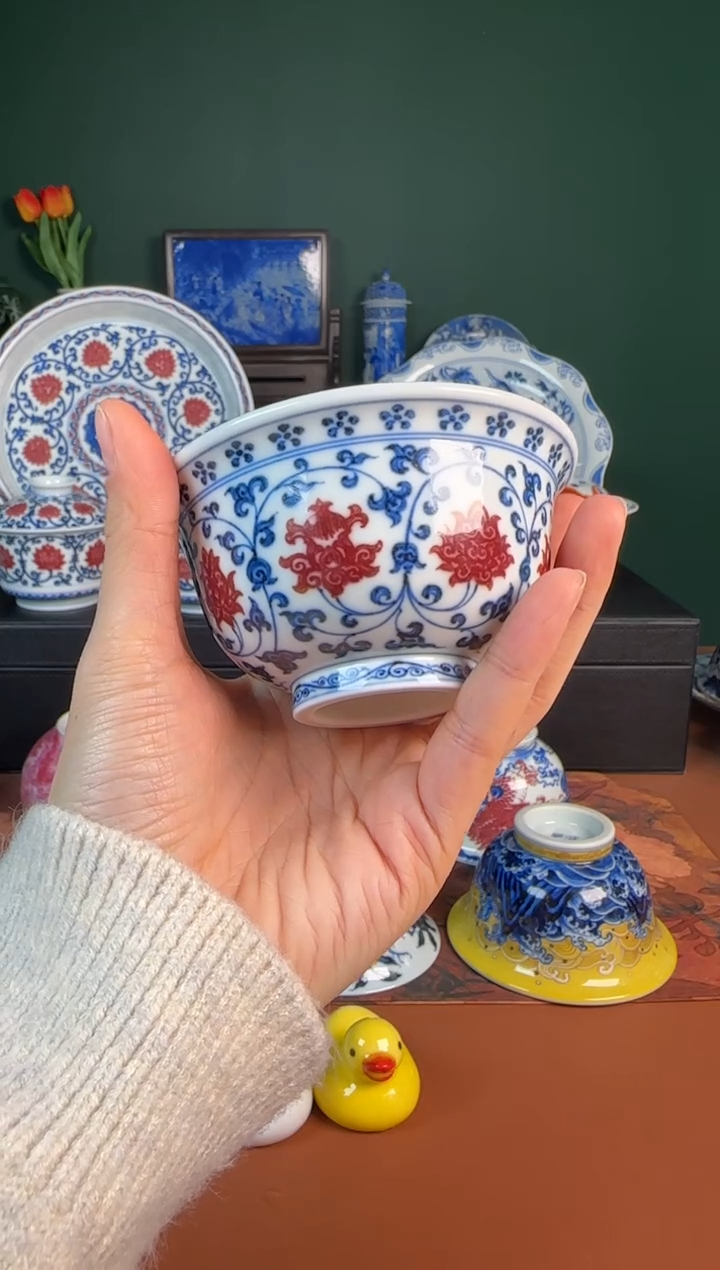 【闪购商品】杯勤义堂 青花釉里红 压手杯