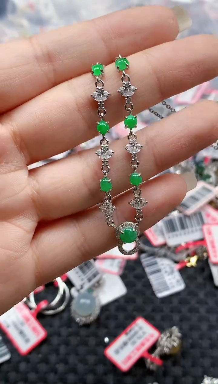 银S925镶嵌戒指翡翠天然A货缅甸翡翠