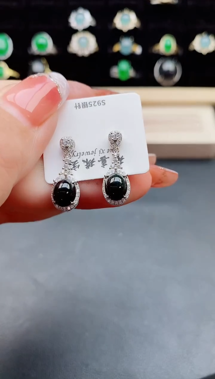 【闪购商品】翡翠耳饰银S925镶嵌0080