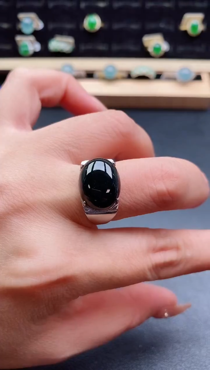 银S925镶嵌戒指翡翠1