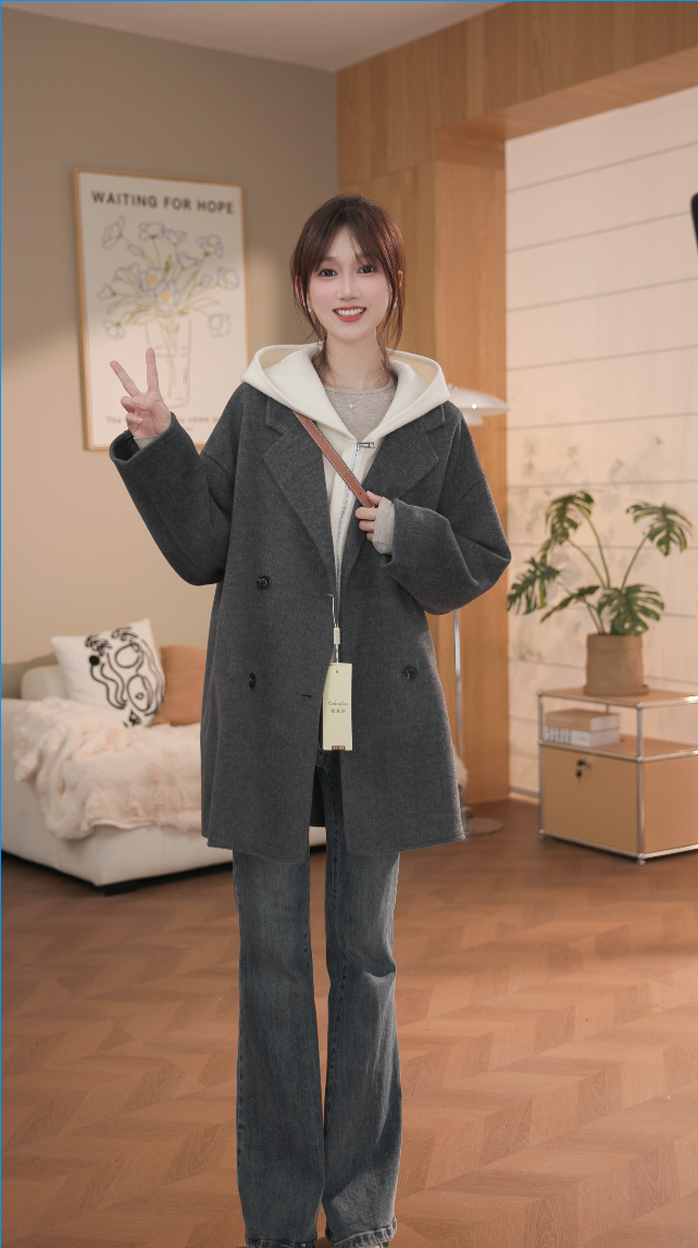 【珂珂专属】真两件套韩版气质大衣网红冬季短款小个子羊毛大衣2535