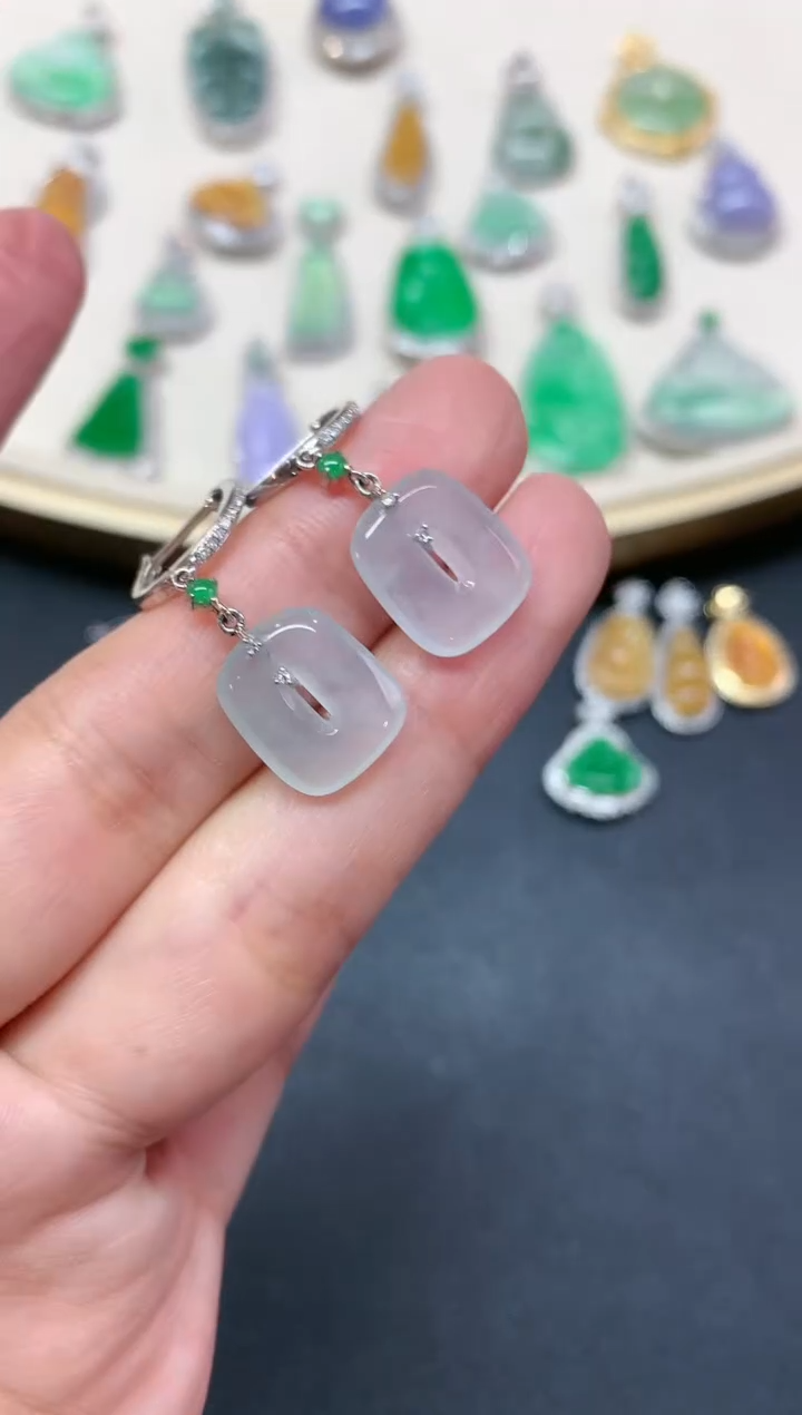 【闪购商品】翡翠耳饰18K金镶嵌耳饰A46|3980