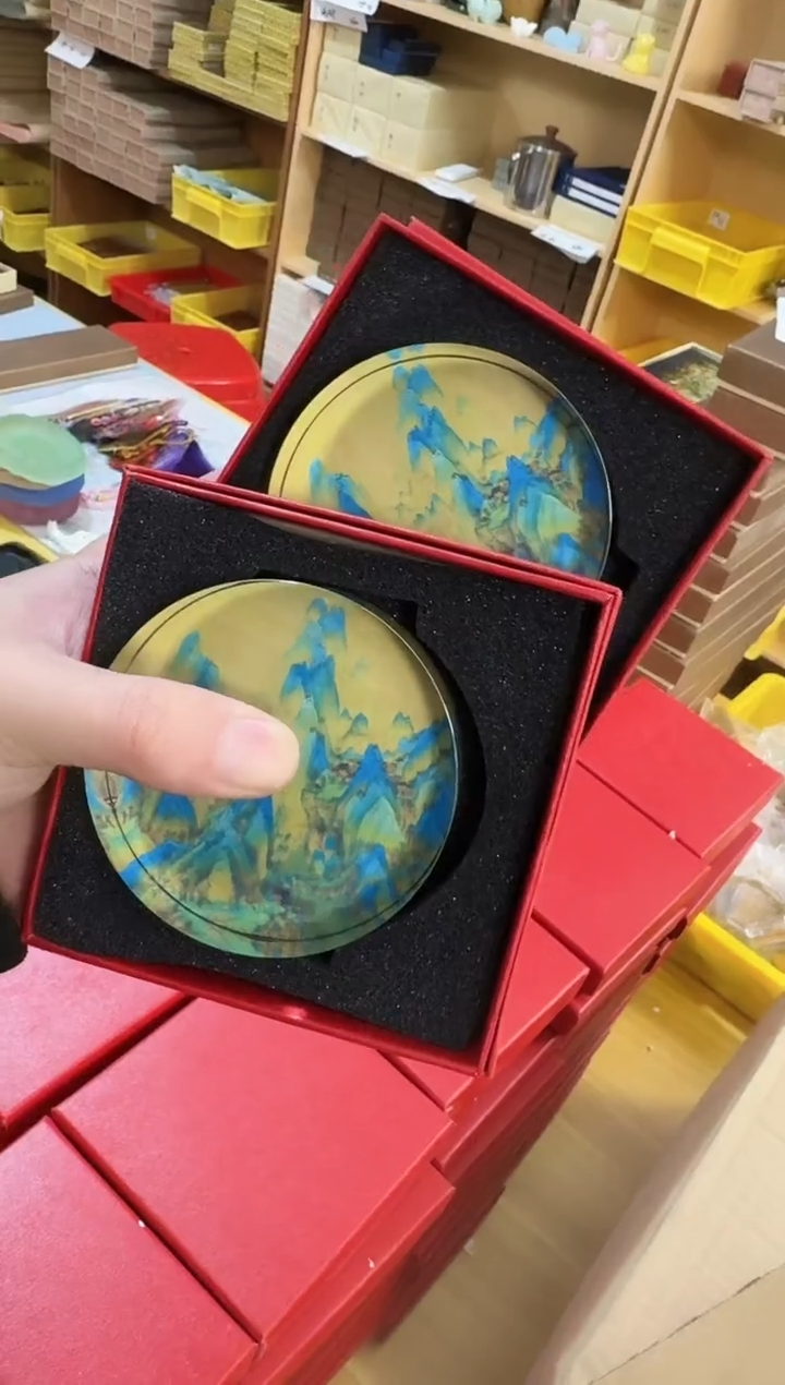 水晶镇纸圆形千里江山2个