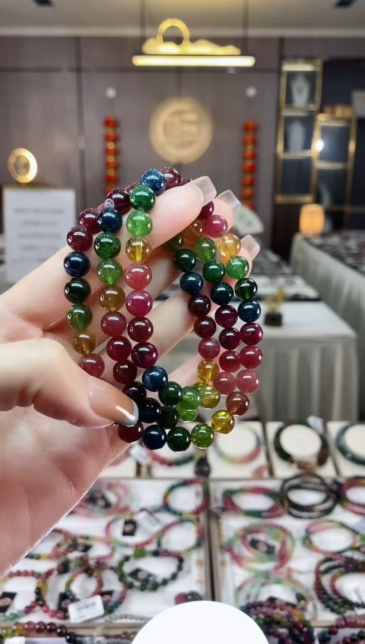 【闪购商品】碧玺三圈手串8mm+未镶嵌一物一证dan