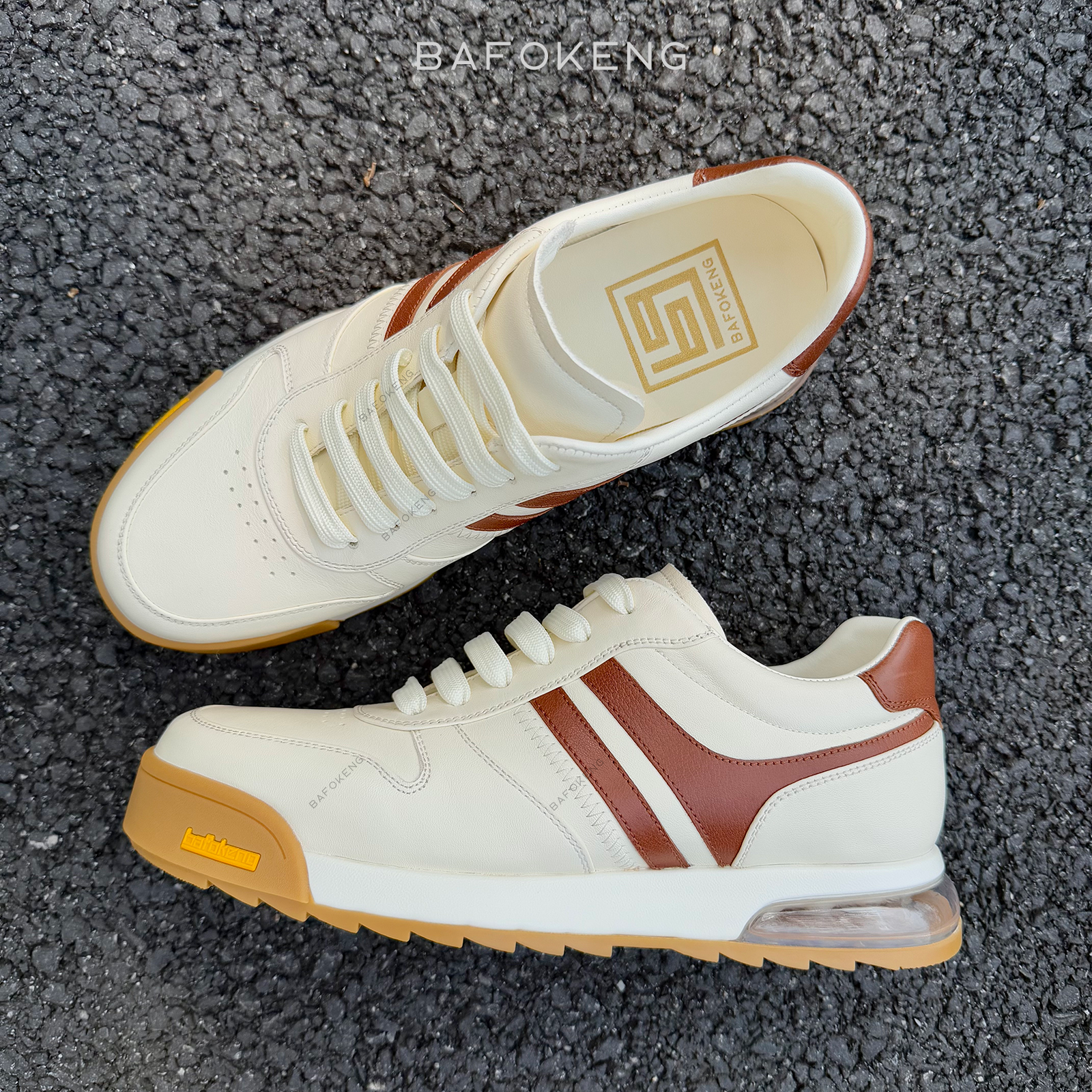 BAFOKENG巴弗肯全面头层小牛皮气垫舒适透气春夏商务休闲小白鞋