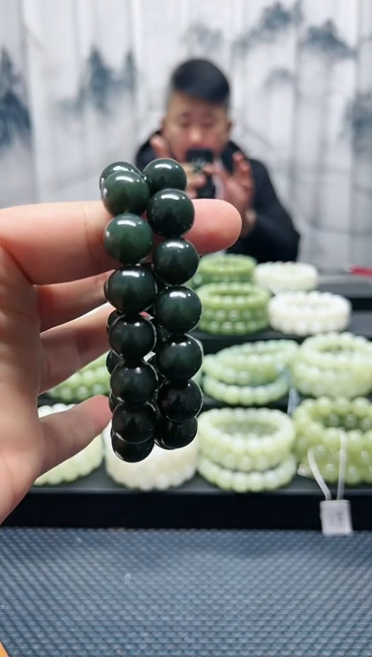 未镶嵌手串和田玉且末蓝卡14纯天然