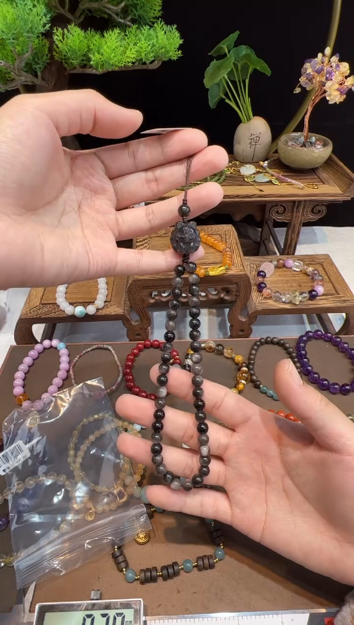 【闪购商品】黑曜岩手链未镶嵌@@手饰