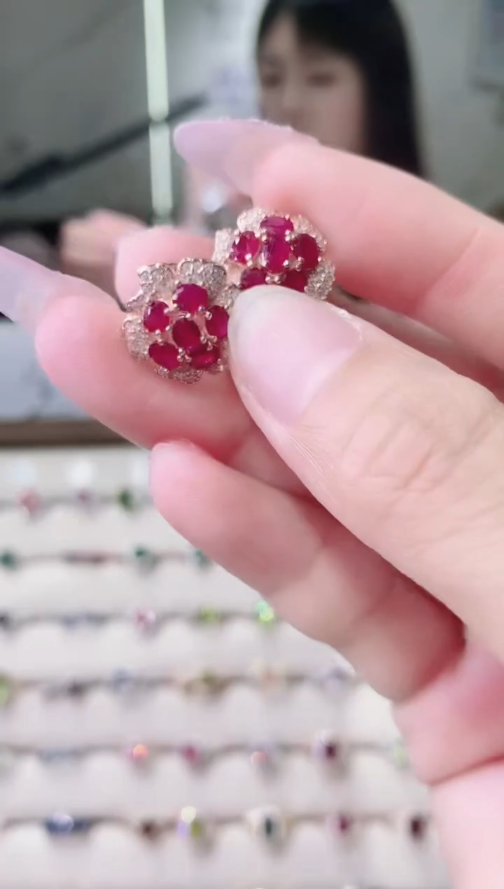 【闪购商品】红宝石耳饰银S925镶嵌2-29不退不换