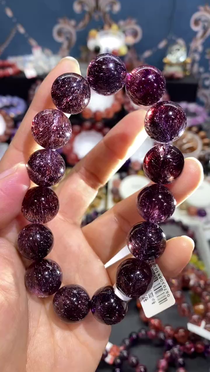 【闪购商品】水晶手串未镶嵌车厘子色 黑红紫三矿共生超七15+